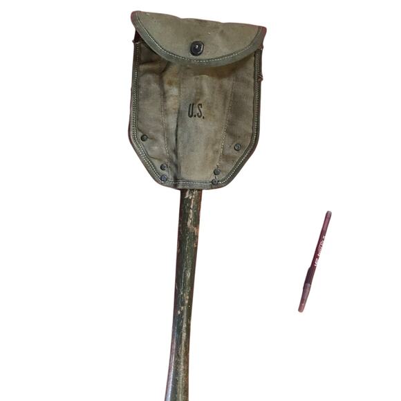 WWII U.S. M1943 Folding Entrenching Shovel with 1945 Canvas Cover US Army VTG - Picture 8 of 9